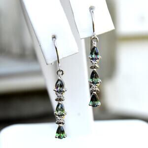1.51ctw Mystic Topaz Diamond Dangle Earrings 925 Sterling Silver